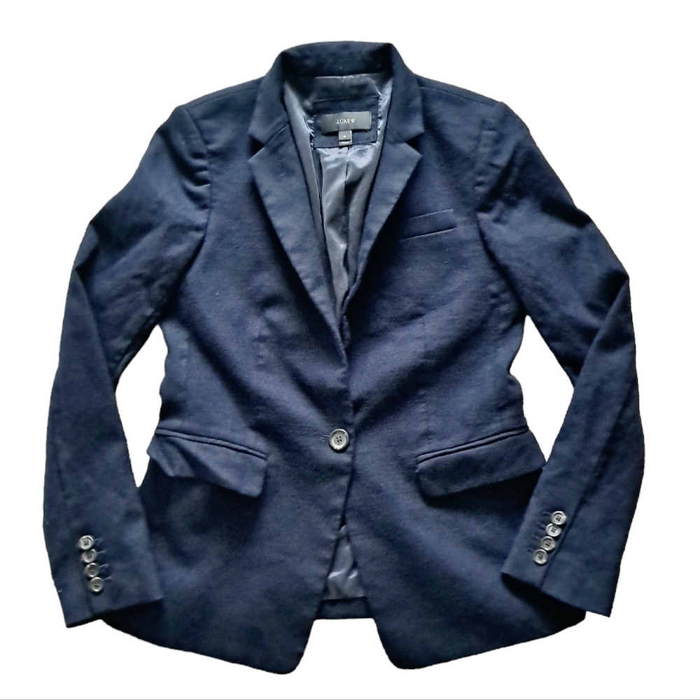 SOLD J. Crew Regent Wool blend navy blue Flannel preppy office blazer Jacket 4 - Picture 4 of 17